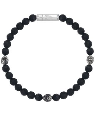 Bulova - Men's Onyx & Lion Beaded Bracelet in Sterling Silver-Plate, BVB1161-WSBKOX