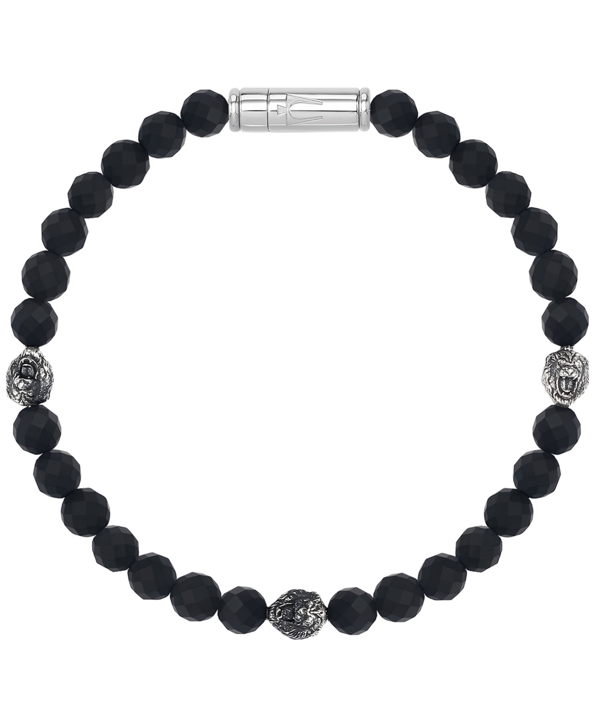 Bulova Marc Anthony Men's Onyx & Lion Beaded Bracelet In Sterling Silver-plate, Bvb1161-wsbkox In No Color
