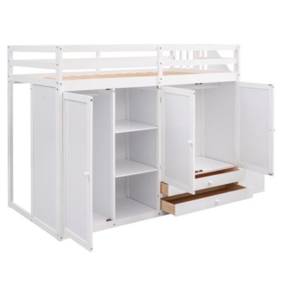 Streamdale 3-Shelf Loft Bed with Storage Units and Ladder
