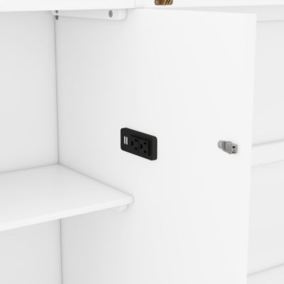 Queen Size Murphy Bed With Shelves, Drawers And USB Ports, White