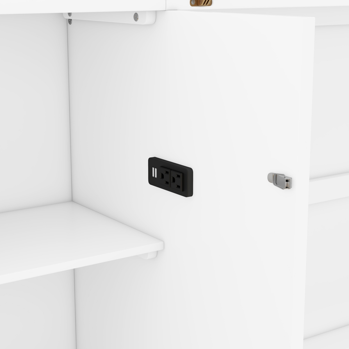 Simplie Fun Queen Size Murphy Bed With Shelves, Drawers And Usb Ports, White