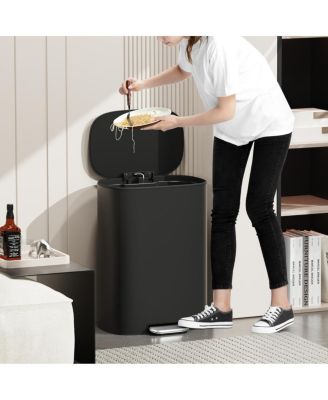 13 Gallon Stainless Steel Trash Can with Foot Pedal Operated Soft Close - Black