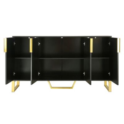 Modern Kitchen Cabinet Sideboard with Doors, Metal Accents, Adjustable Shelves