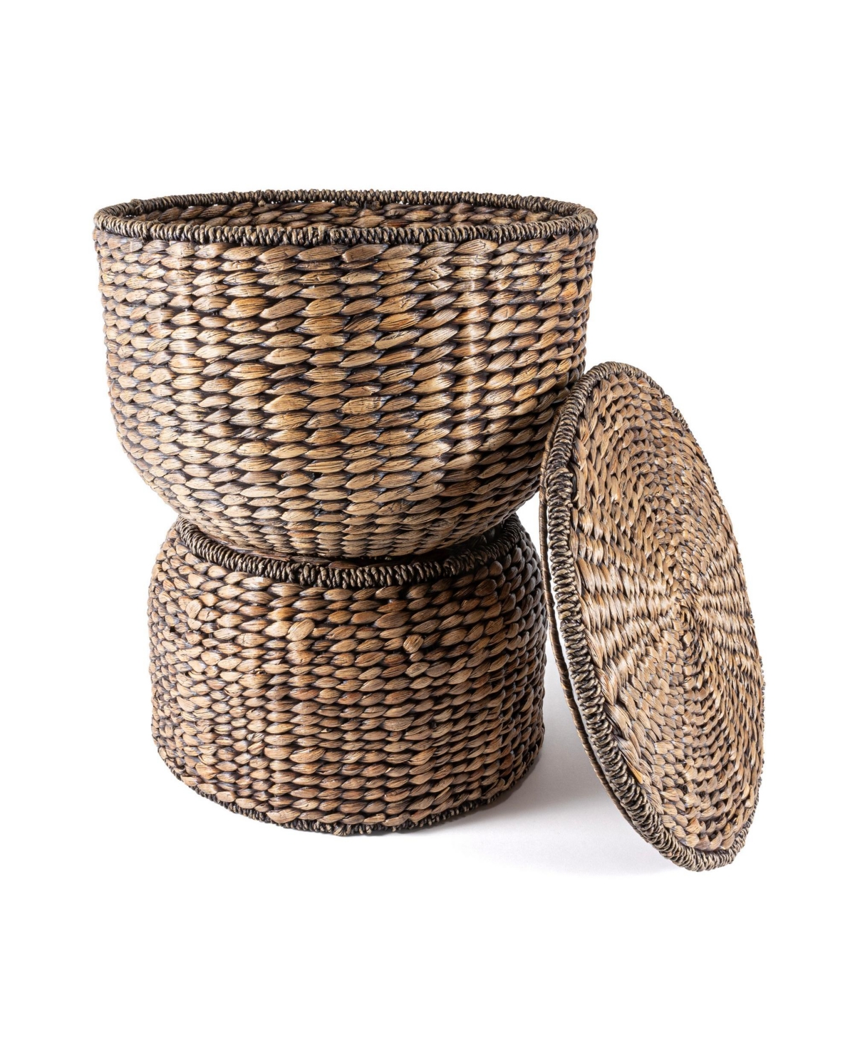 Bhola 18" Hourglass Handwoven Hyacinth Storage Accent Table with Lid - White wash