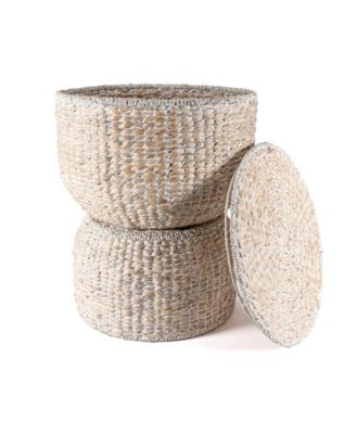 Bhola 18" Hourglass Handwoven Hyacinth Storage Accent Table with Lid