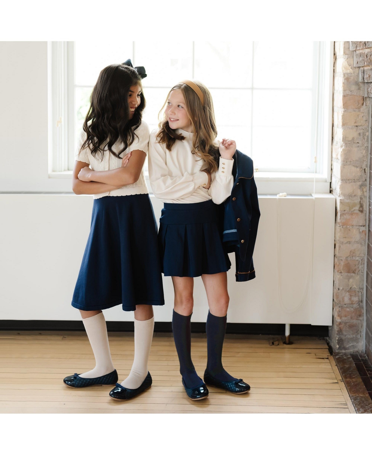 Hope & Henry Toddler Girls Ponte Drop Waist Pleated Uniform Skort