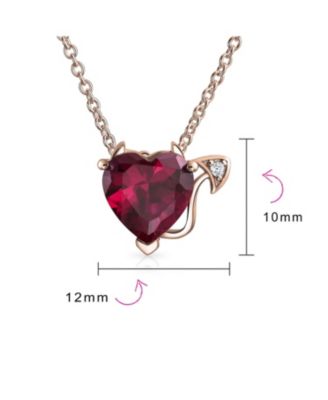 Red CZ Devil Heart Pendant Necklace and Stud Earring Set Rose Gold Plated Silver