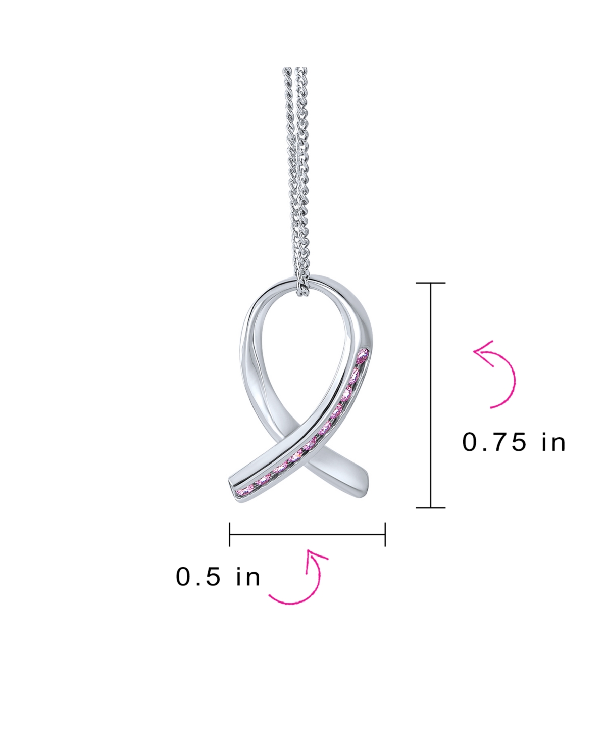 Strength and Hope Elegant Fine Pave Cubic Zirconia Cz Pink Ribbon Breast Cancer Survivor Pendant Necklace For Women .925 Sterling Silver