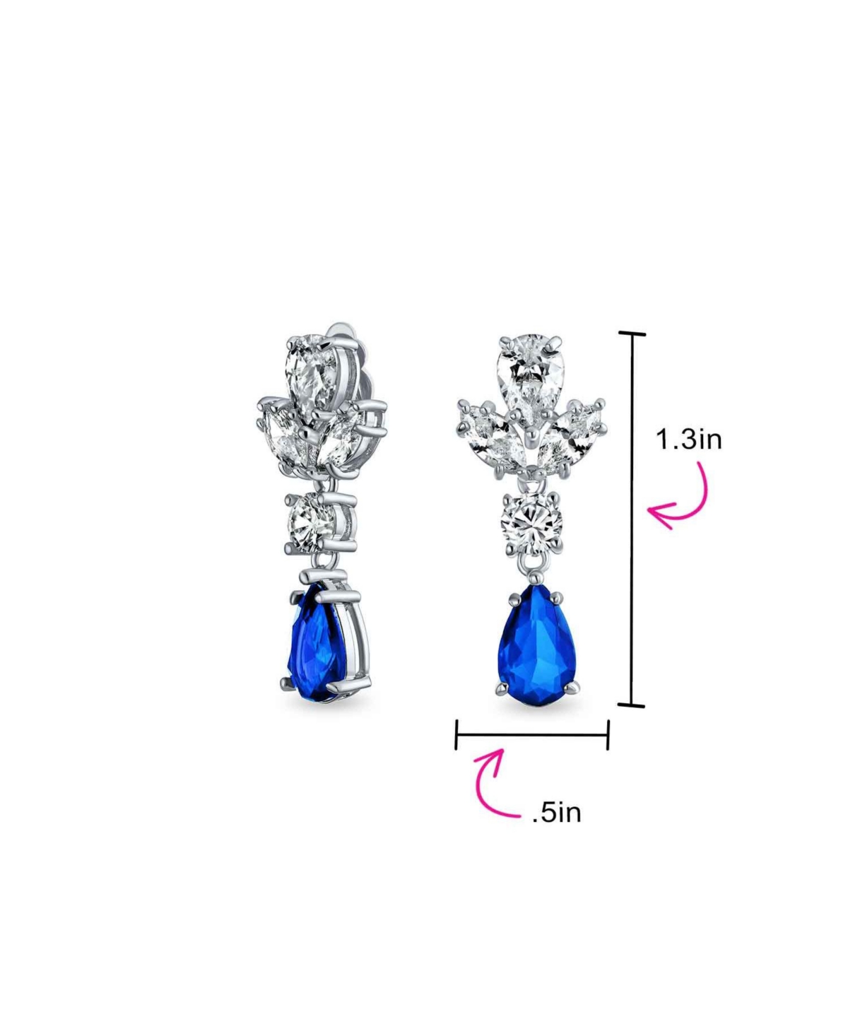 Bling Jewelry Style Cubic Zirconia Statement Dangle Leaf Teardrop Formal Chandelier Clip On Earrings Prom Silver Plated