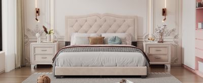 Streamdale Modern Velvet Queen Bed with Rivet Headboard