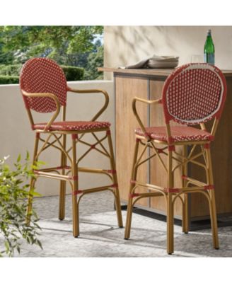 Streamdale Parisian-Inspired Aluminum Barstools with Woven Wicker
