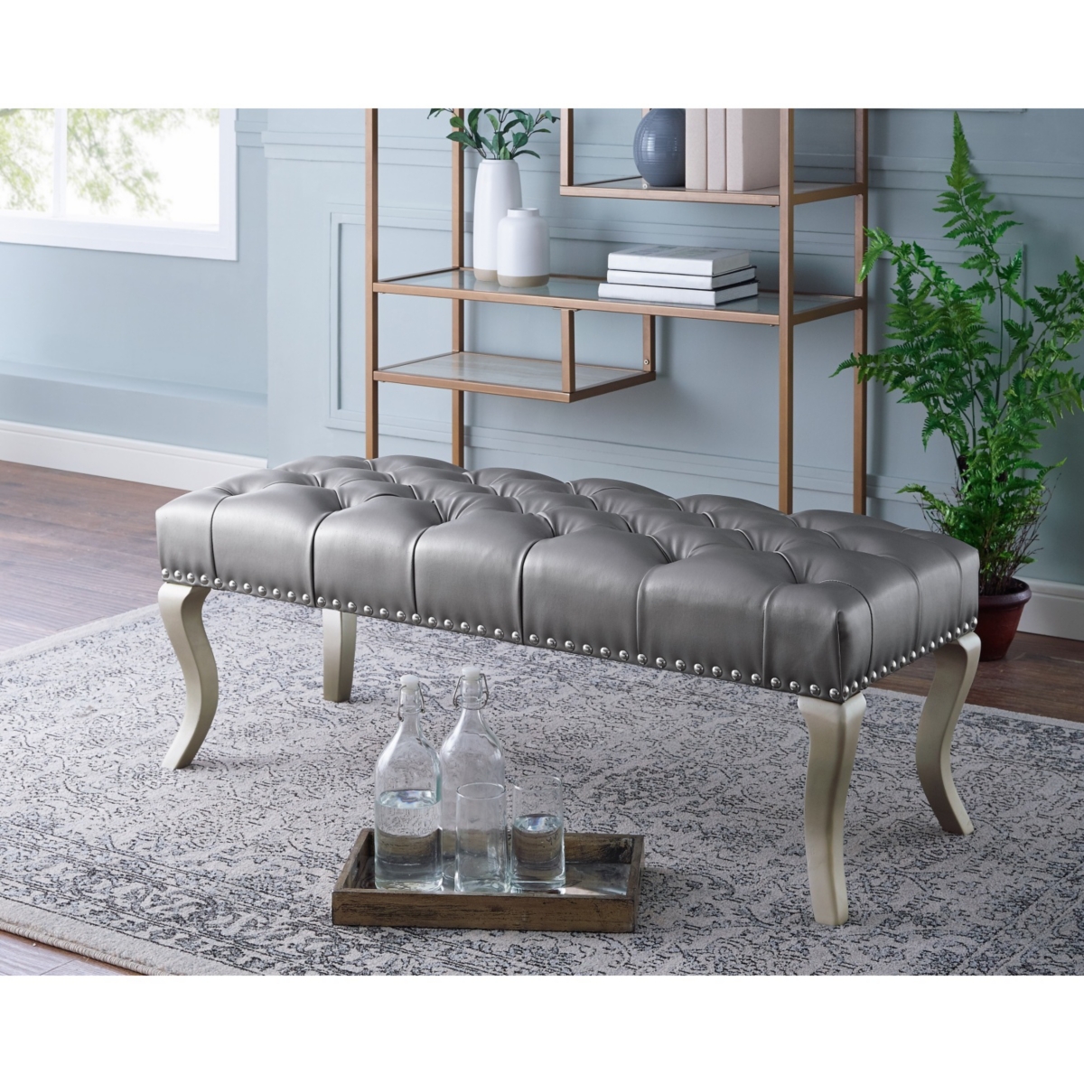 Streamdale Furniture Maxem Tufted FabricUpholstered Bench with Nailhead Trim