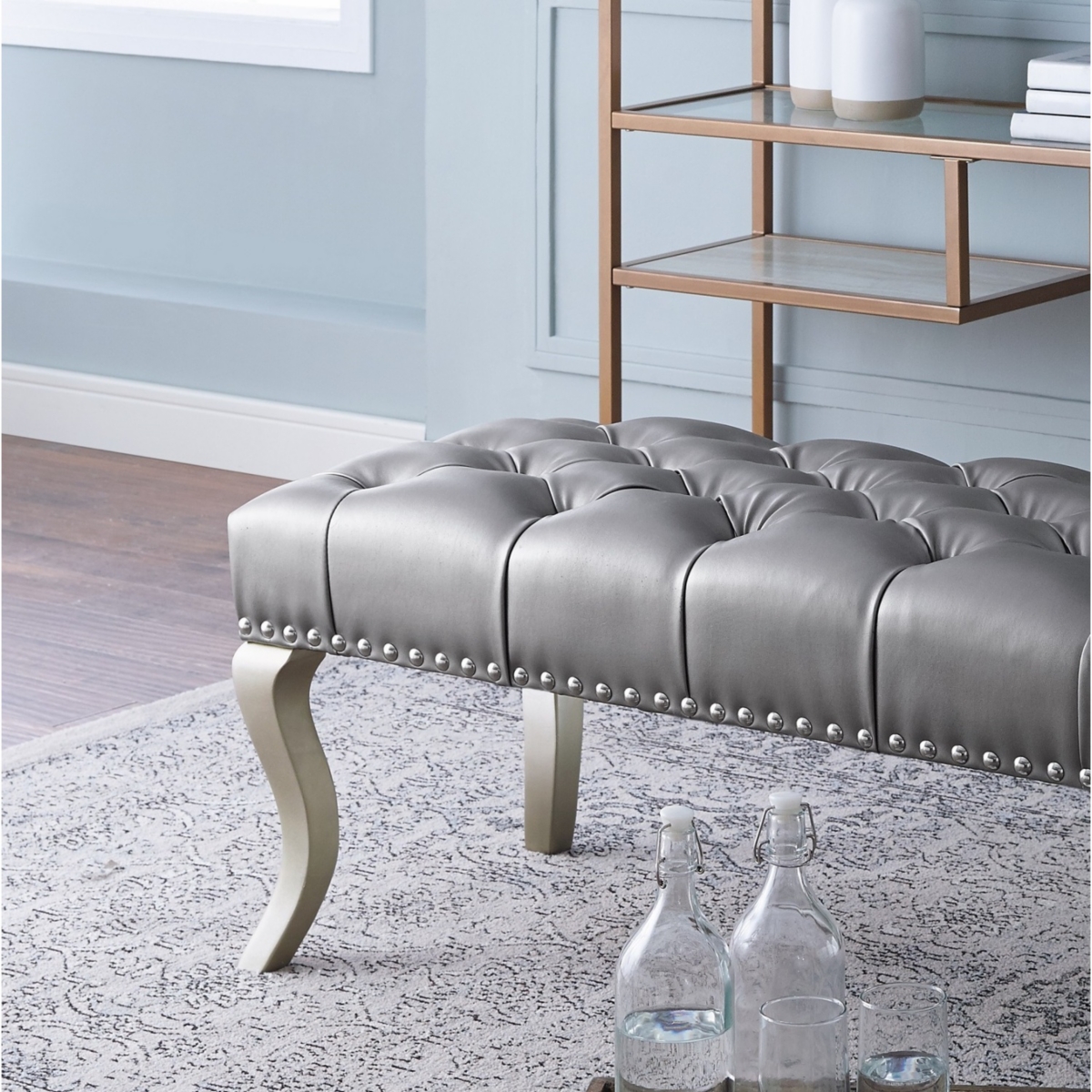 Streamdale Furniture Maxem Tufted FabricUpholstered Bench with Nailhead Trim