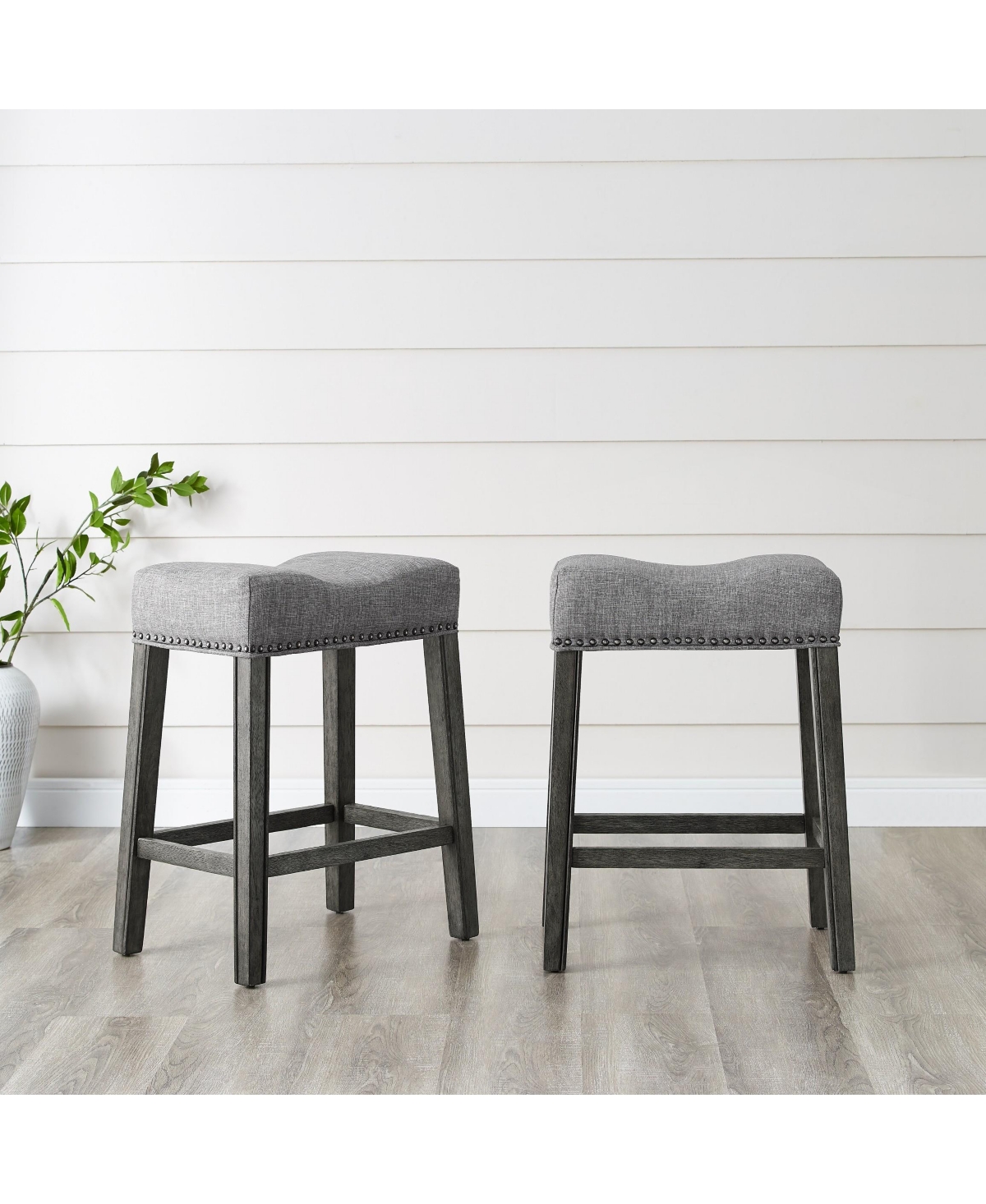 Upholstered Backless Saddle Seat Counter Stools 24" height Set of 2, Gray