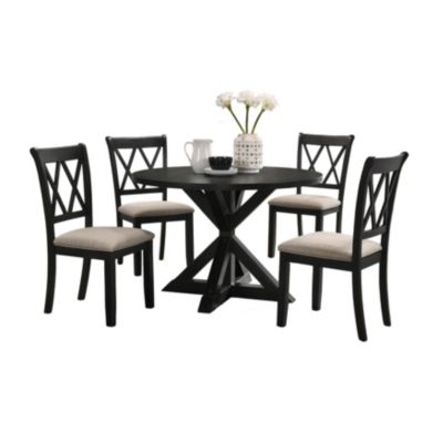 indvale Cross-Buck Wood 5-Piece Dining Set in Black
