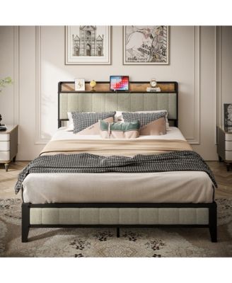  Grey Full Bed Frame with Charging Headboard