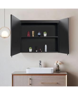 30x26" Black LED Medicine Cabinet with Storage, Defogger, Dimmable Lights