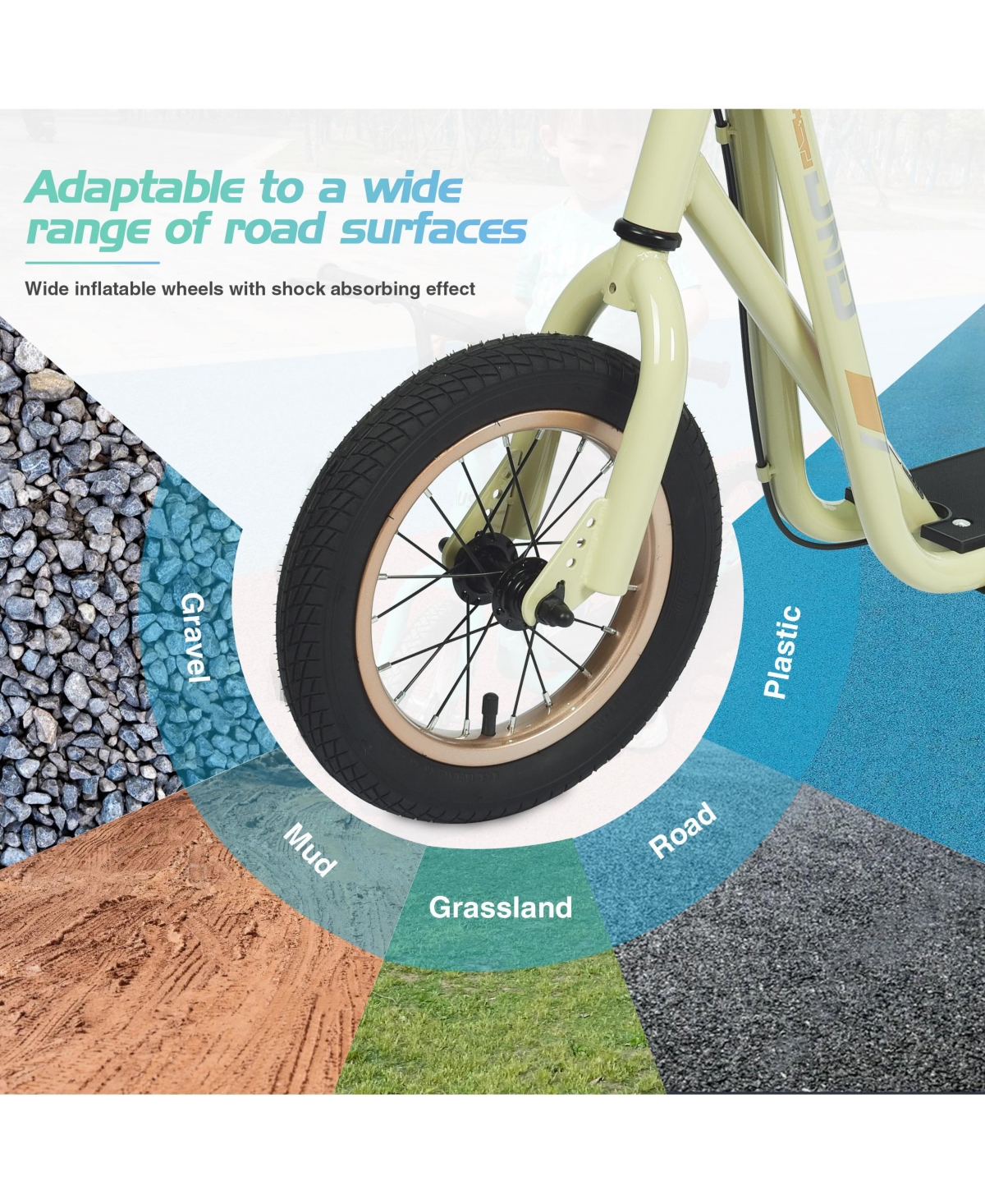 Streamdale Adjustable Kick Scooter for Kids 6+ with 12" Wheels