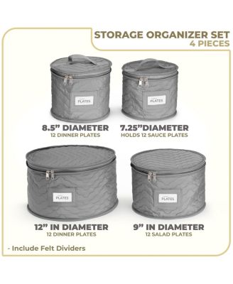 4 Piece Quilted China Dinnerware Storage Cases - for Dinnerware, Plate Organizer (Gray)