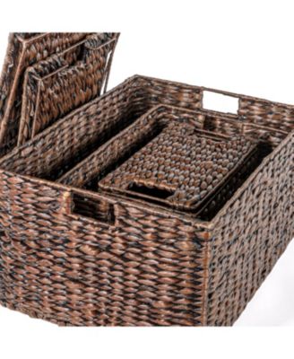 Traditional Assorted Hand-Woven Hyacinth/Iron Baskets, Dark Brown Wash (Set of 10)