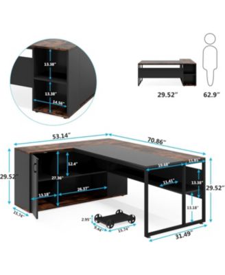 71 inch Executive Desk, L Shaped Desk with Cabinet Storage, Executive Office Desk with Shelves for Home Office