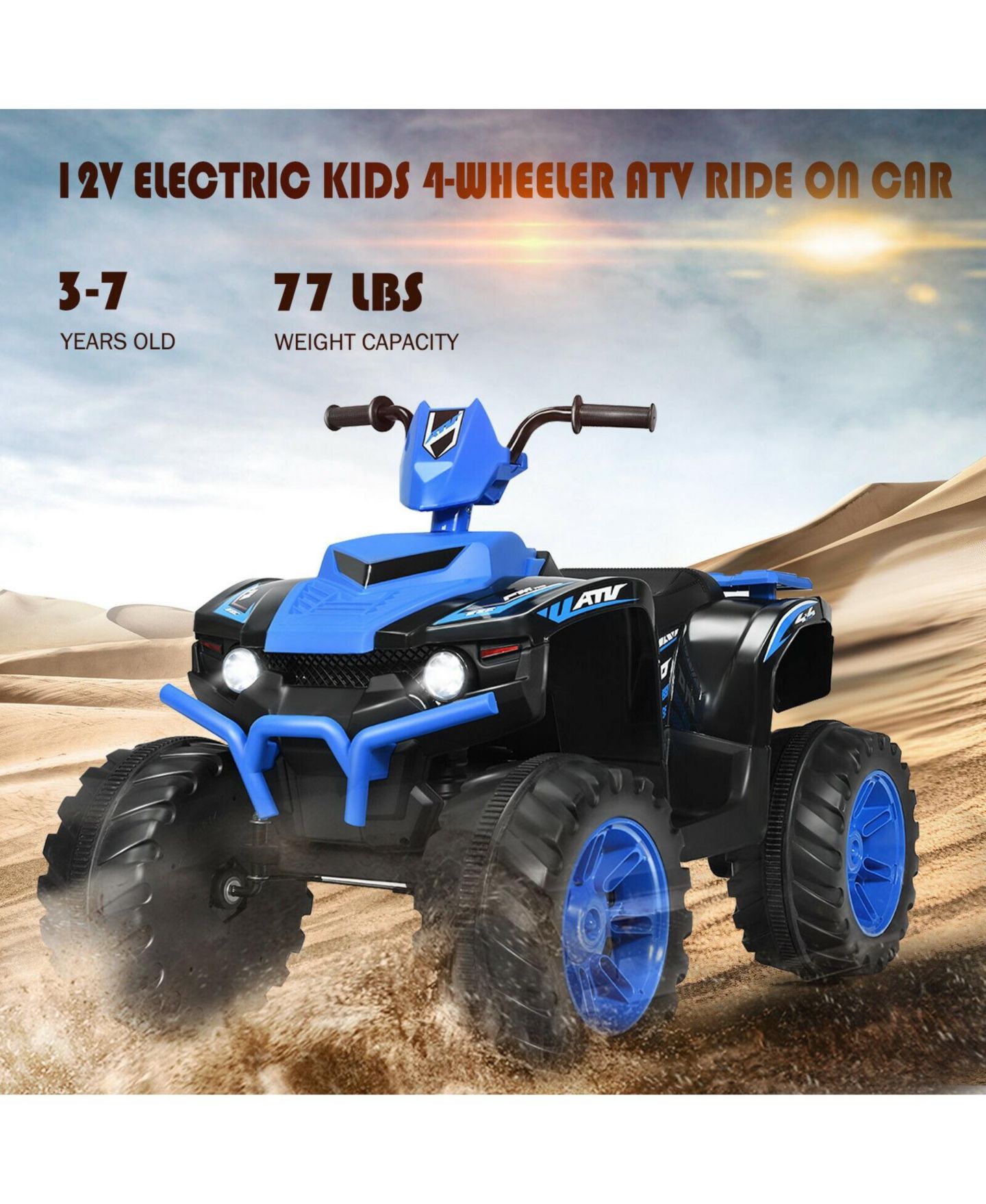 Детская игрушка SKONYON 12V Kids Ride-On ATV with LED Lights and Treaded Tires, Ages 3+, цвет: Тёмно-синий — фото 4