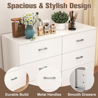 6-Drawer Dresser with Spacious Storage and Modern White Finish for Bedroom, Living Room, or Entryway