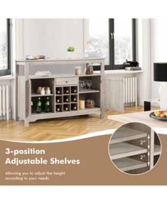  46" MDF Wine Rack, Open Shelf, Adjustable Shelves, Utility Drawer, Anti-Tip Buffet Sideboard Cabinet