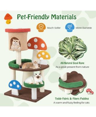 4-In-1 Mushroom Cat Tree with Condo Spring Ball and Sisal Posts