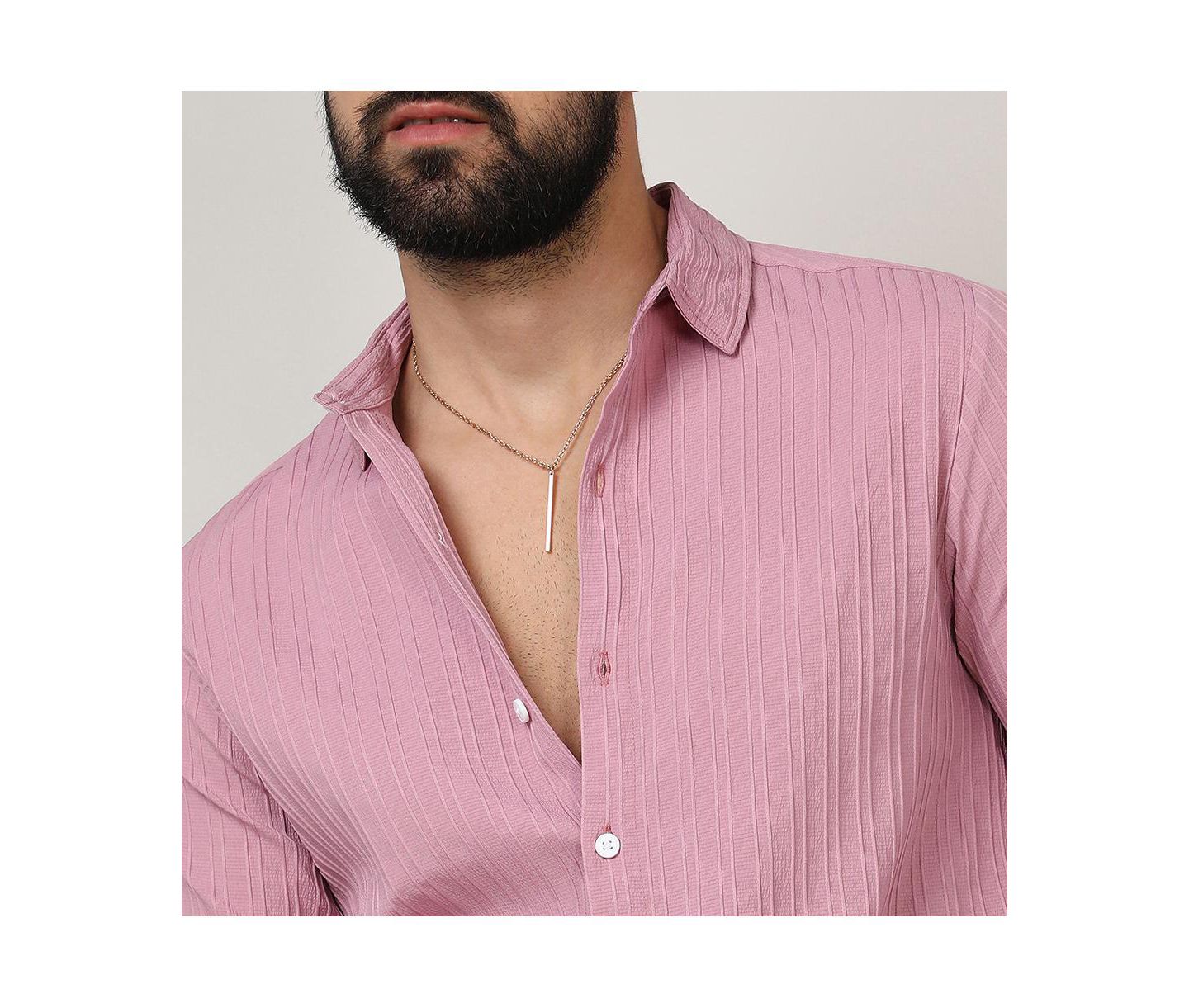 Мужская рубашка Cahoot Campus Sutra Salmon Pink Self-Design Striped, цвет: Розовый — фото 5