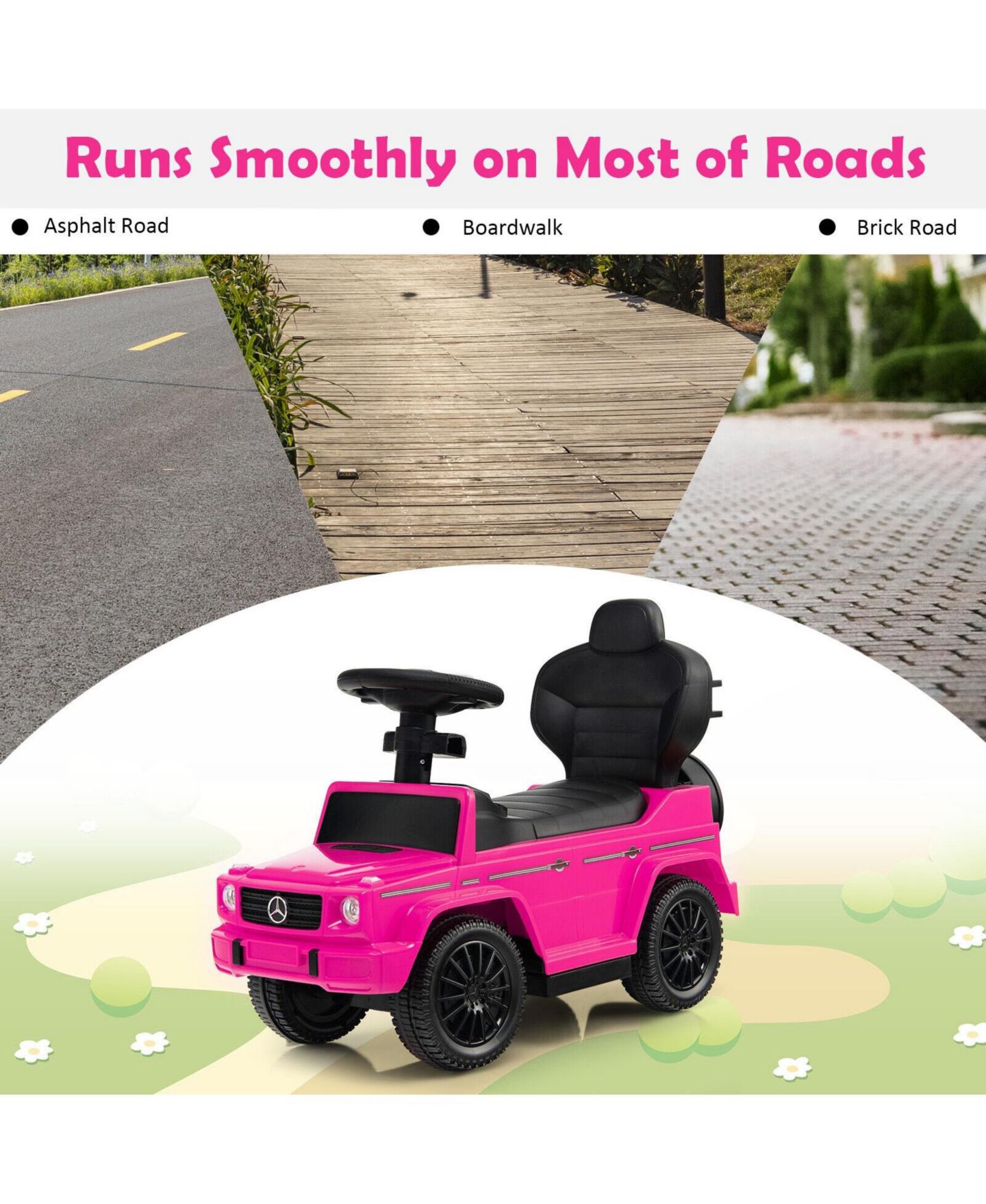 Детская игрушка SKONYON 3-in-1 Mercedes-Benz G350 Ride-On Push Car with Rotatable Canopy, Ages 12-36 Months, цвет: Розовый — фото 7