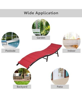 Set of 2 Folding Wicker Chaise Portable Lounge Chair w/ Double Sided Cushion