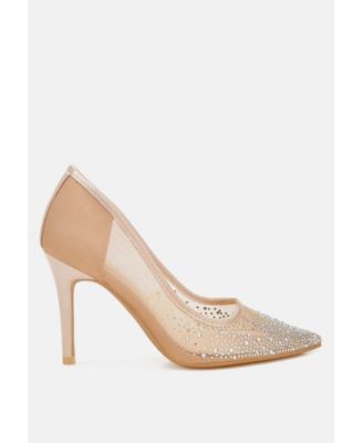High Ball Mesh Rhinestone Stiletto Pumps