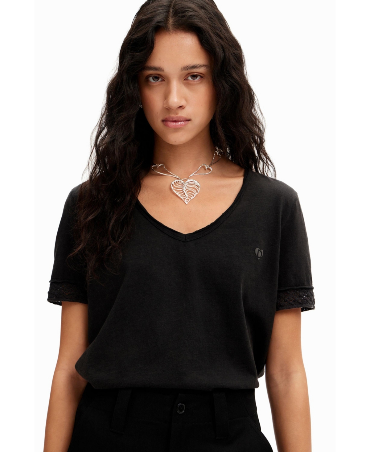 Desigual Women's Openwork V-neck T-shirt