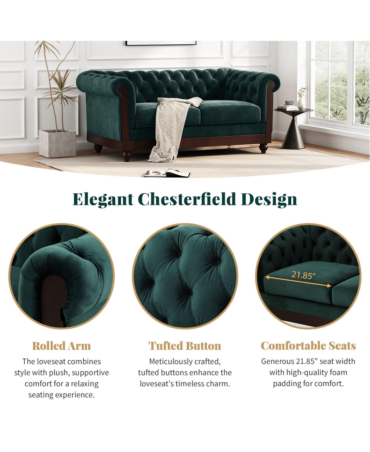 Streamdale Furniture 59" Velvet Loveseat: Sturdy Pine Frame, Luxurious Comfort