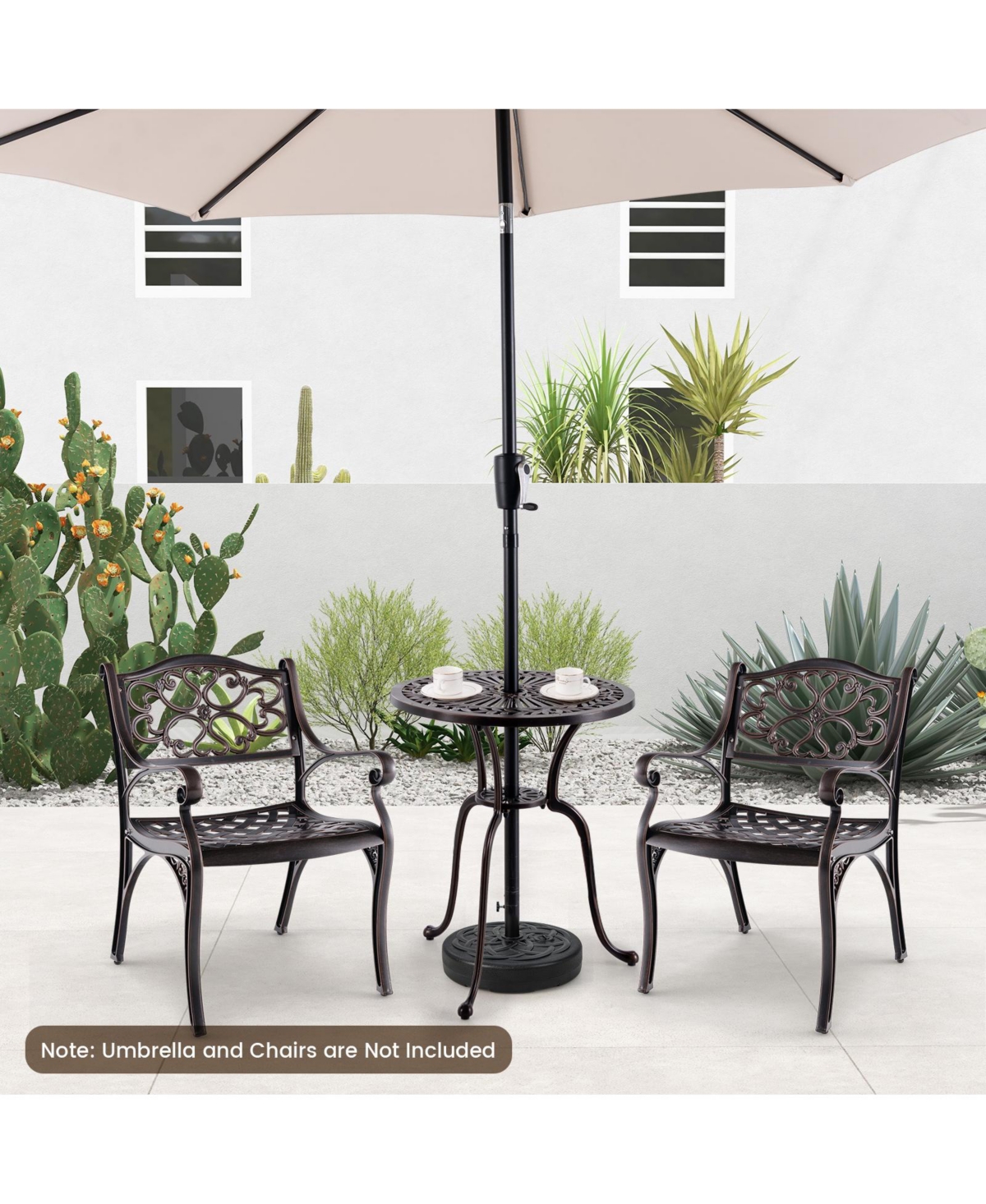 Slickblue 24 Inch Round Cast Aluminum Table Patio Dining Bistro Table with 2 Inch Umbrella Hole-Copper