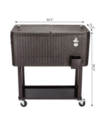 80QT Rattan Square Legs Cooler with Shelf Portable Patio Party Cooler Cart