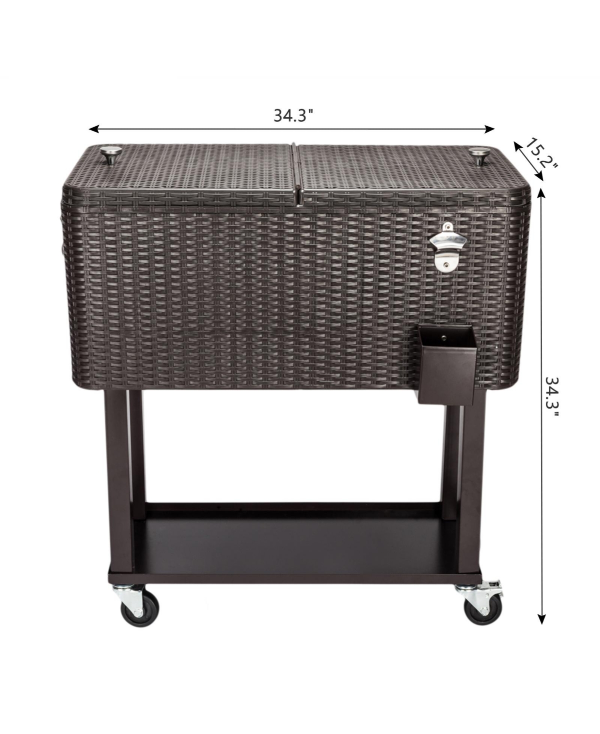 Yescom 80QT Rattan Square Legs Cooler with Shelf Portable Patio Party Cooler Cart