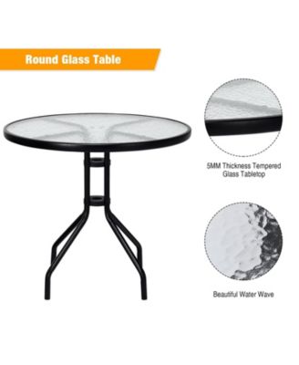 32 Inch Outdoor Patio Round Tempered Glass Top Table with Umbrella Hole