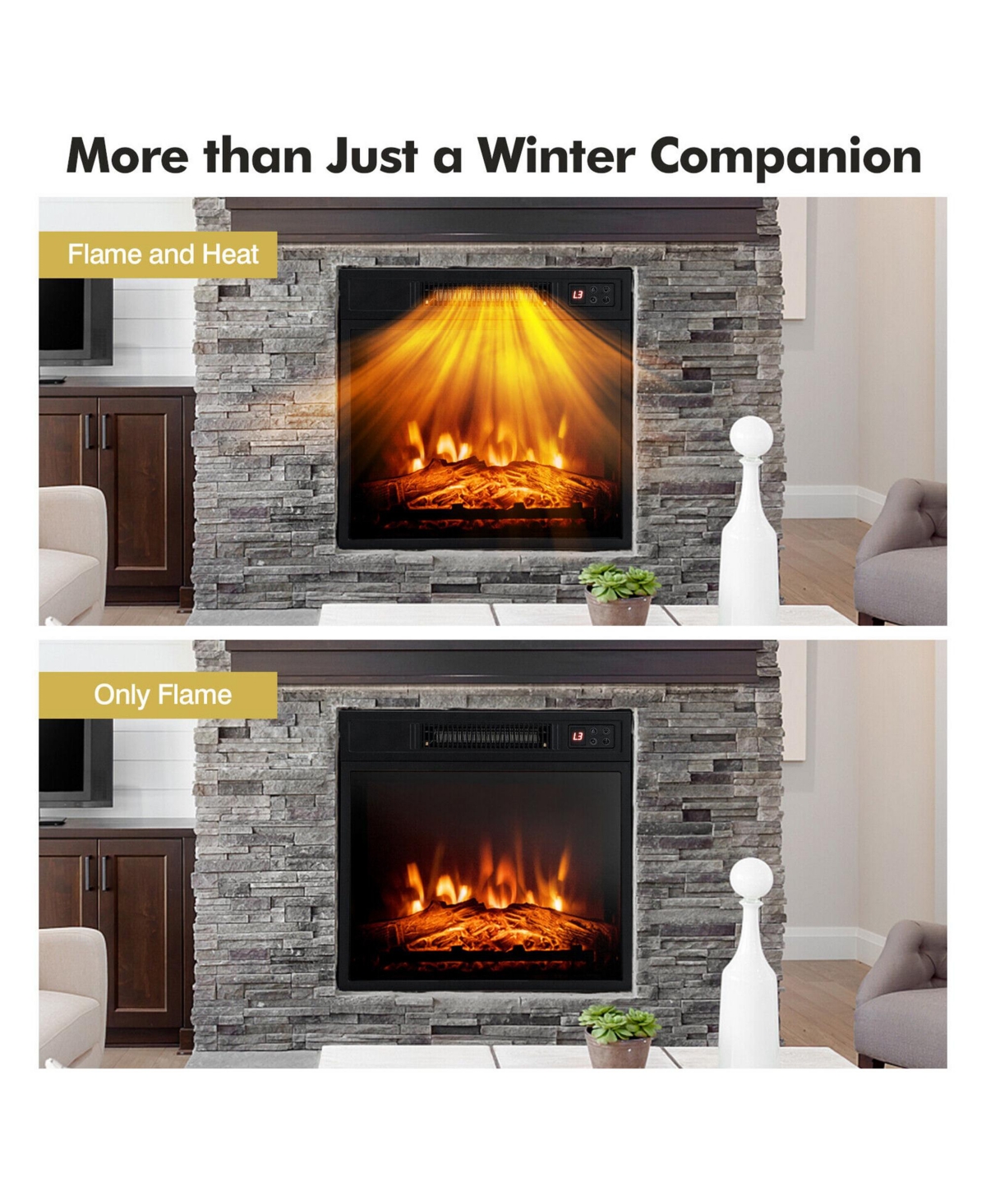 Gymax 58'' Fireplace Tv Stand W/18'' 1400W Electric Fireplace up to 65''- Natural
