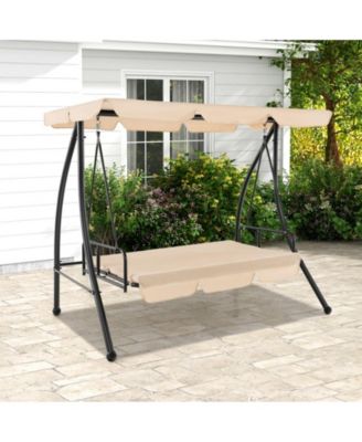 2-Seat Outdoor Convertible Swing Chair with Flat Bed and Adjustable Canopy