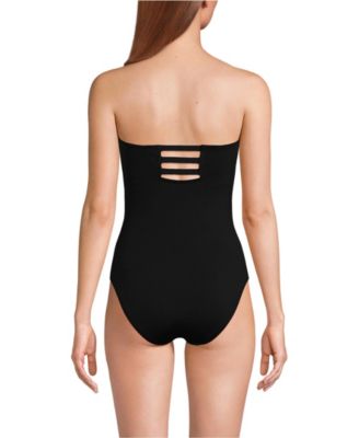 Women's Chlorine Resistant Bandeau High Leg Strappy One Piece Swimsuit