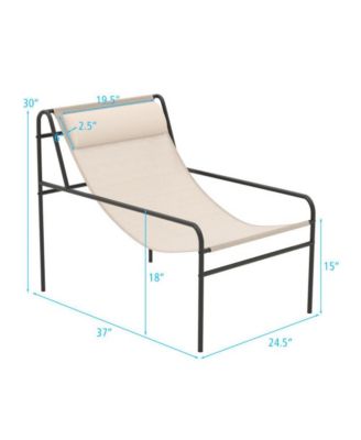 Patio Sling Lounge Chair with Removable Headrest Pillow and Metal Frame