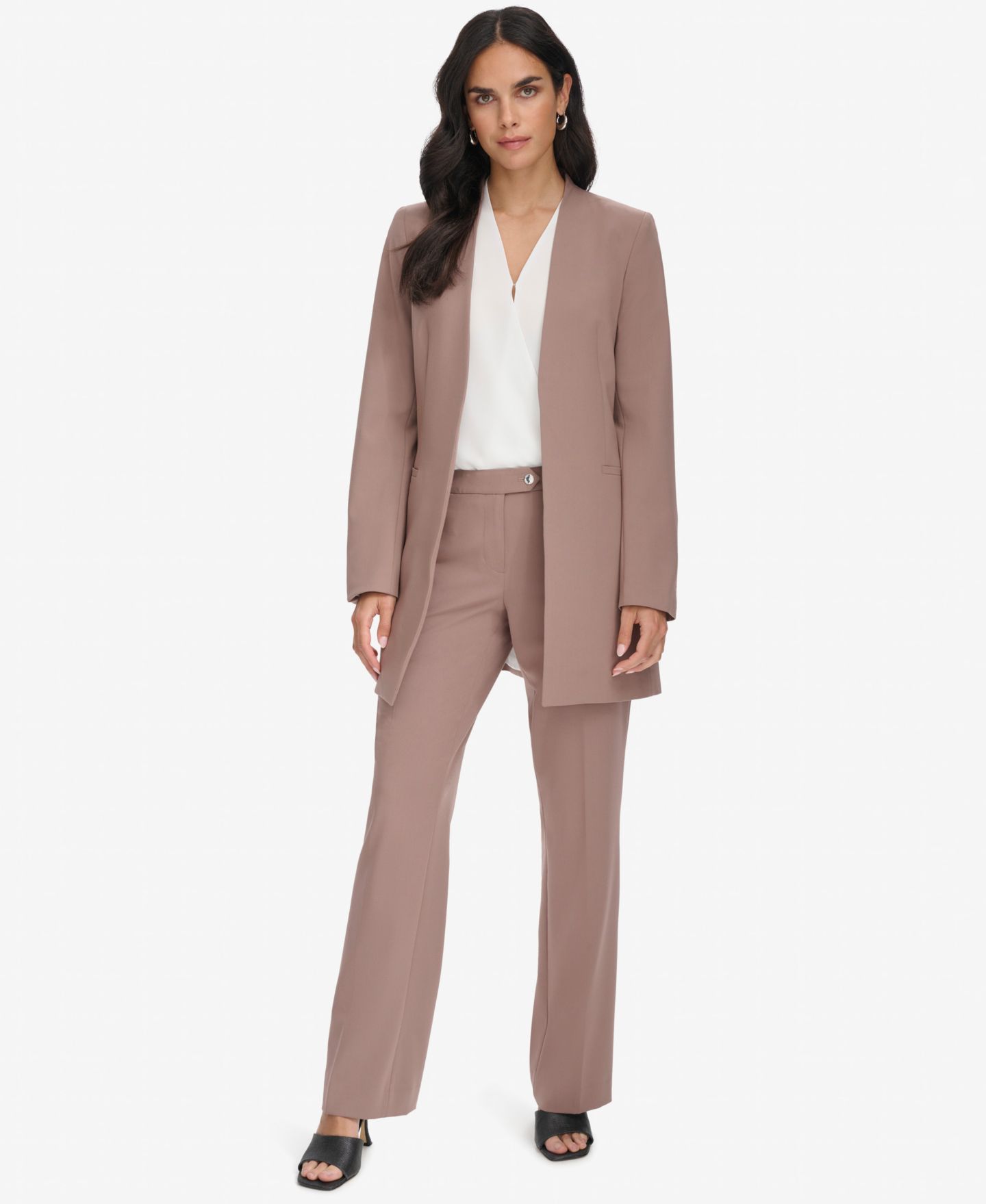 Женские брюки Calvin Klein Open Front Topper & Straight Leg Pants Suit Separates, цвет: Какао — фото 1