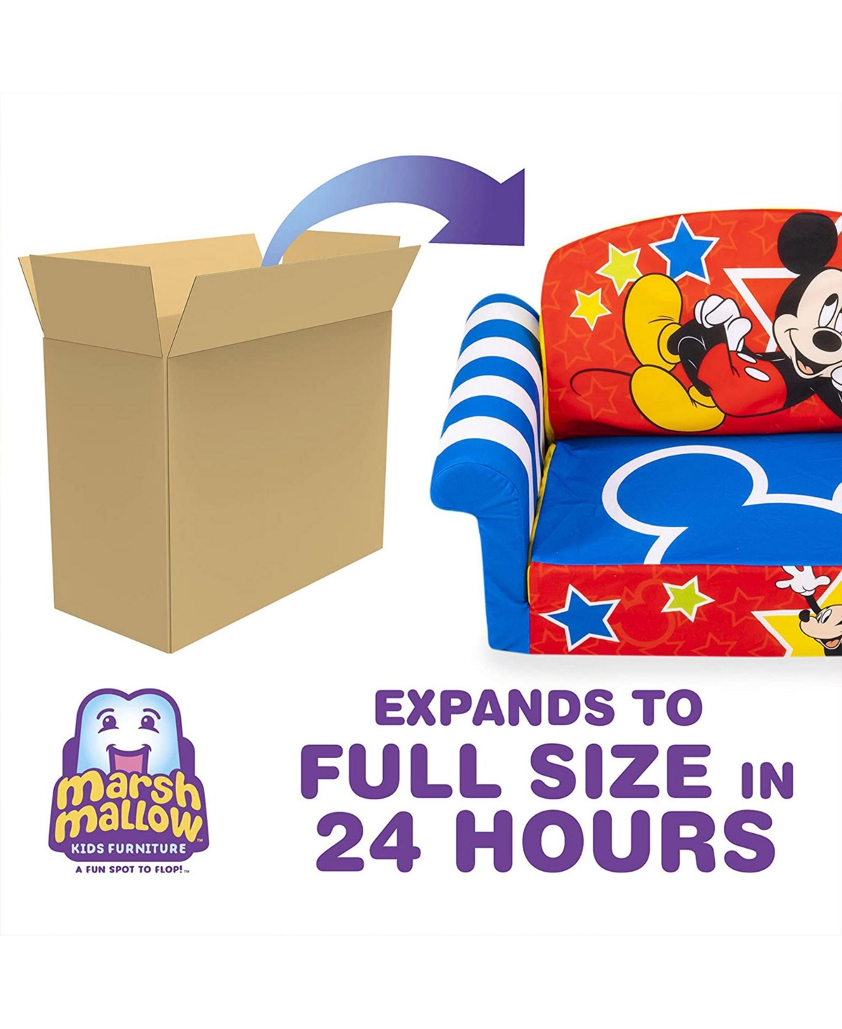 Marshmallow Furniture Kids 2-in-1 Flip Open Foam Compress Sofa Bed, Mickey Mouse