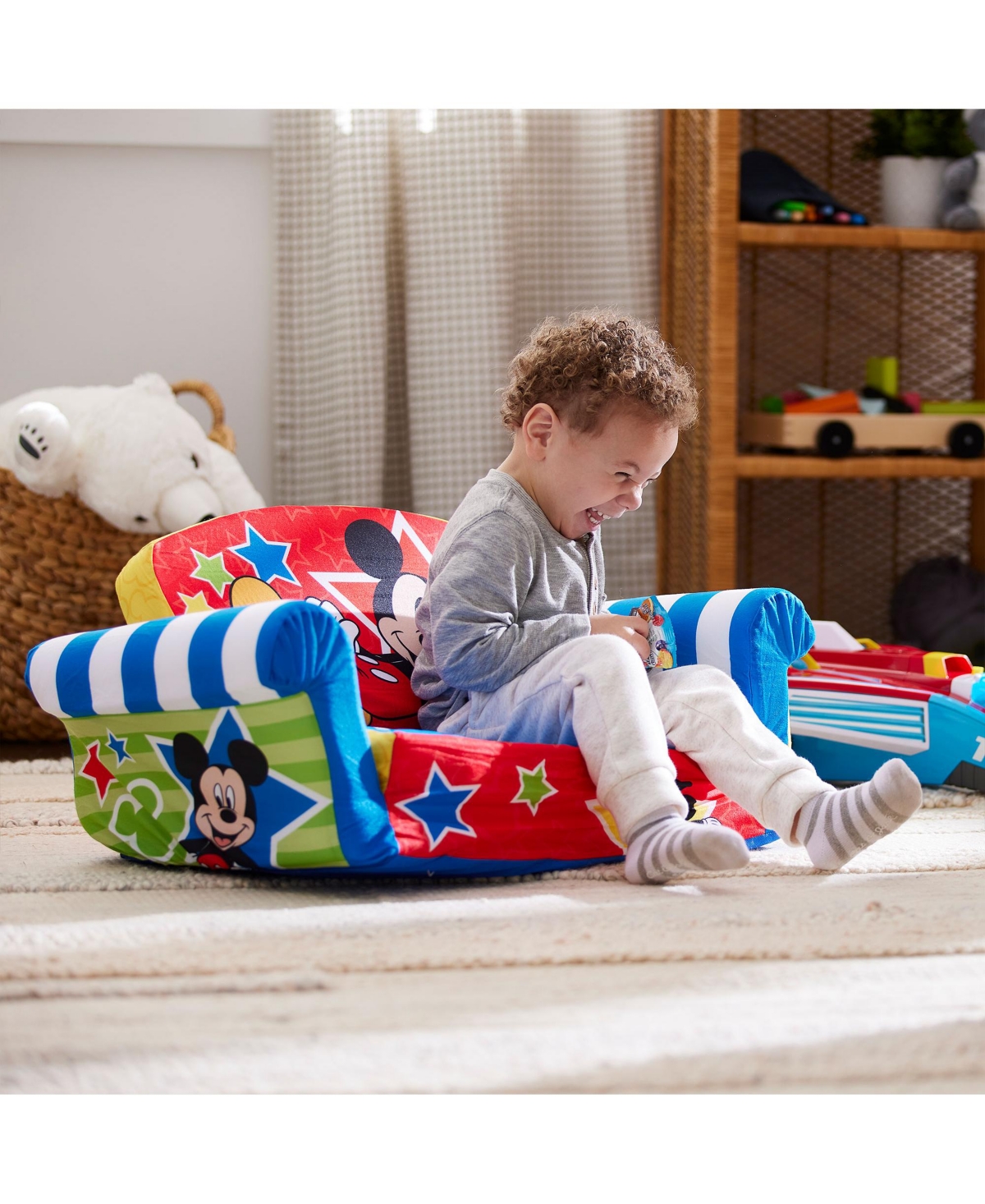 Marshmallow Furniture Kids 2-in-1 Flip Open Foam Compress Sofa Bed, Mickey Mouse