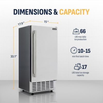 15” Undercounter Nugget Ice Maker, Pebble Ice Maker Producing 66 lbs. Daily, Built-in or Freestanding in Stainless Steel, Sonic Ice Makers for Home, Bar, Restaurant