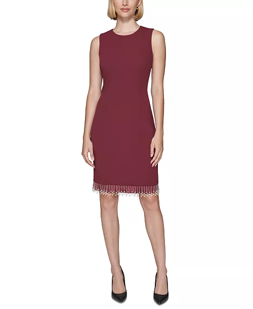 women's fringe-trim sheath dress