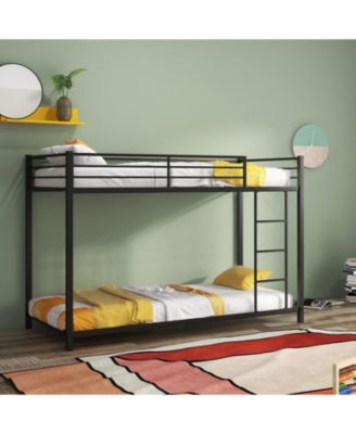 Low Profile Twin Over Twin Metal Bunk Bed with Full-length Guardrails
