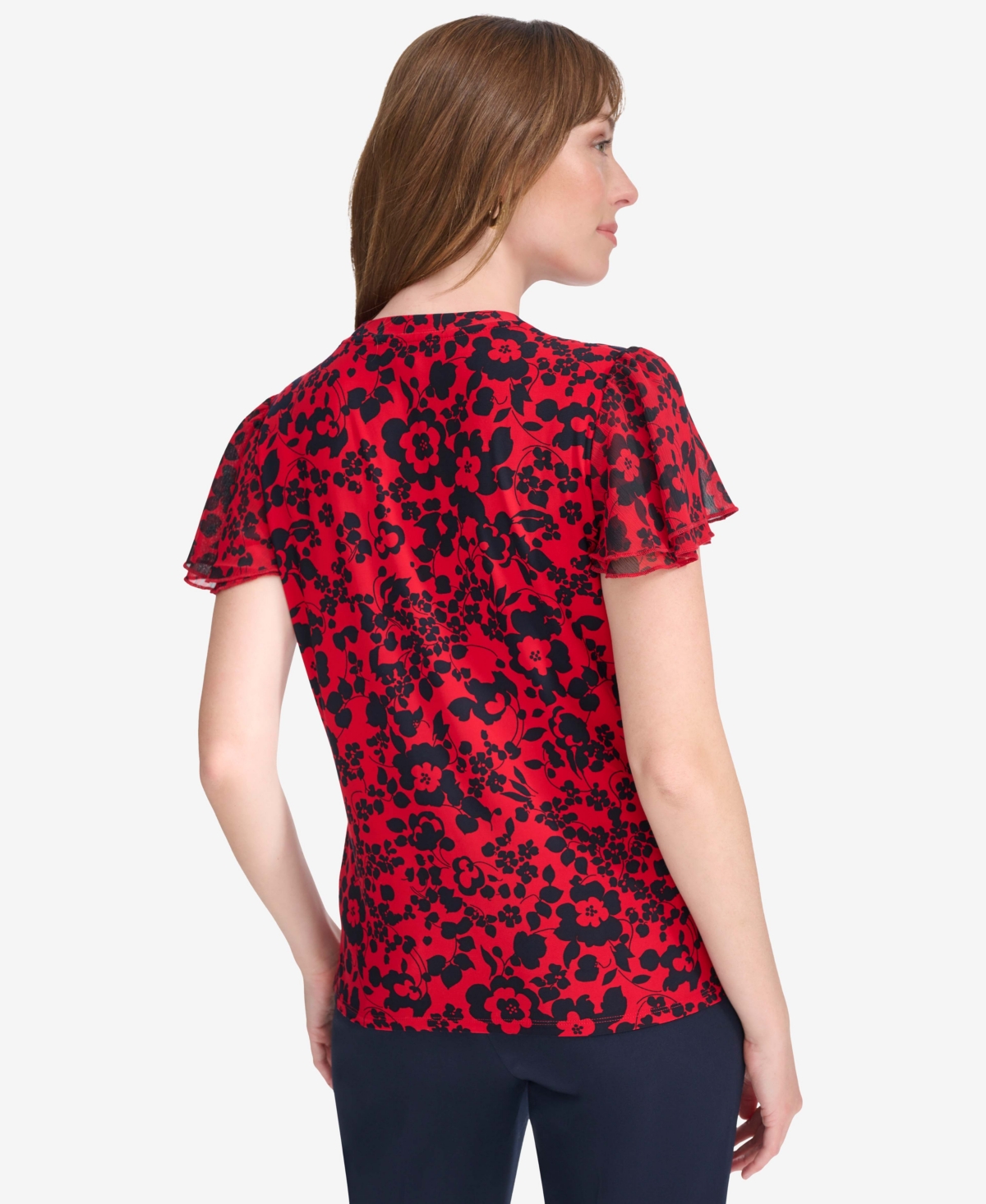 Tommy Hilfiger Women's Short Sleeve Blouse With Butterfly Sleeves In Scarlet,midnight